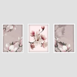 Conjunto Quadro Decorativo 40x60 Floral Moldura Para Sala Flores