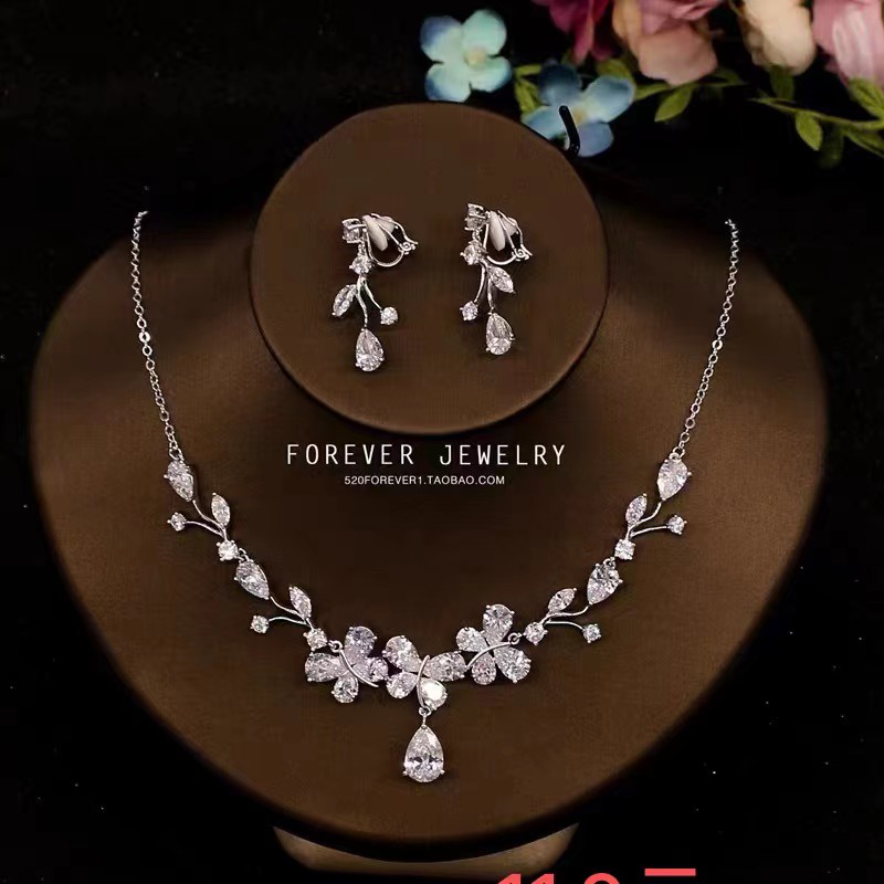 Colar De Zirconia Da Moda Brincos Conjunto De Jóias Com Banho De Prata Para Festa De Casamento Pra Mães em Oferta na Shopee