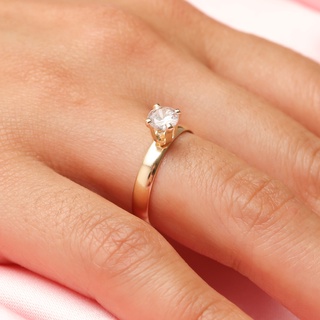 Anel Feminino Noivado Solitário Banhado de Ouro 18k Com Pedra de Zircônia Cristal Semi Joia