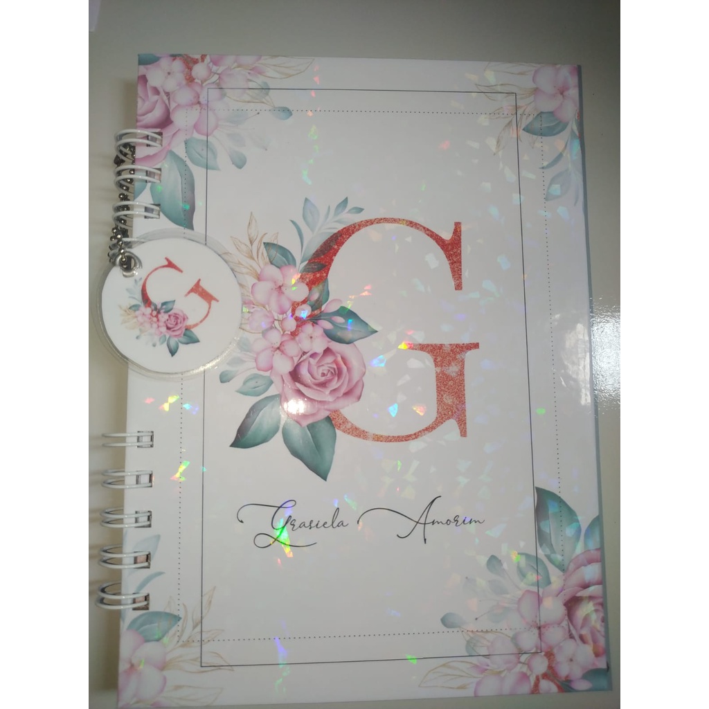 Caderno Personalizado Floral nome ou frase 15x21