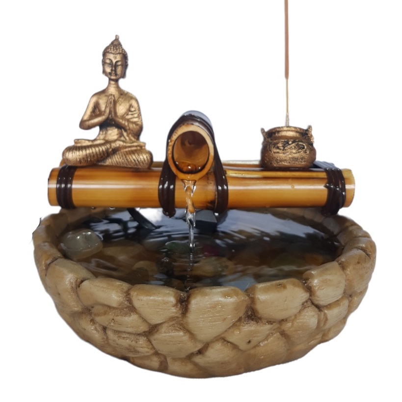 Fonte de Agua de Mesa Cascata Bambu com Buda e Incensário Caldeirão Mini — imagem 2 de 2