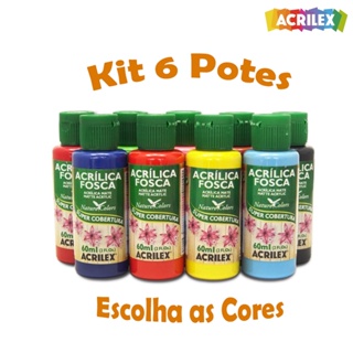 Tinta Acrílica Fosca 60ml - Kit 6 Potes - Escolha as Cores no Chat em Oferta na Shopee