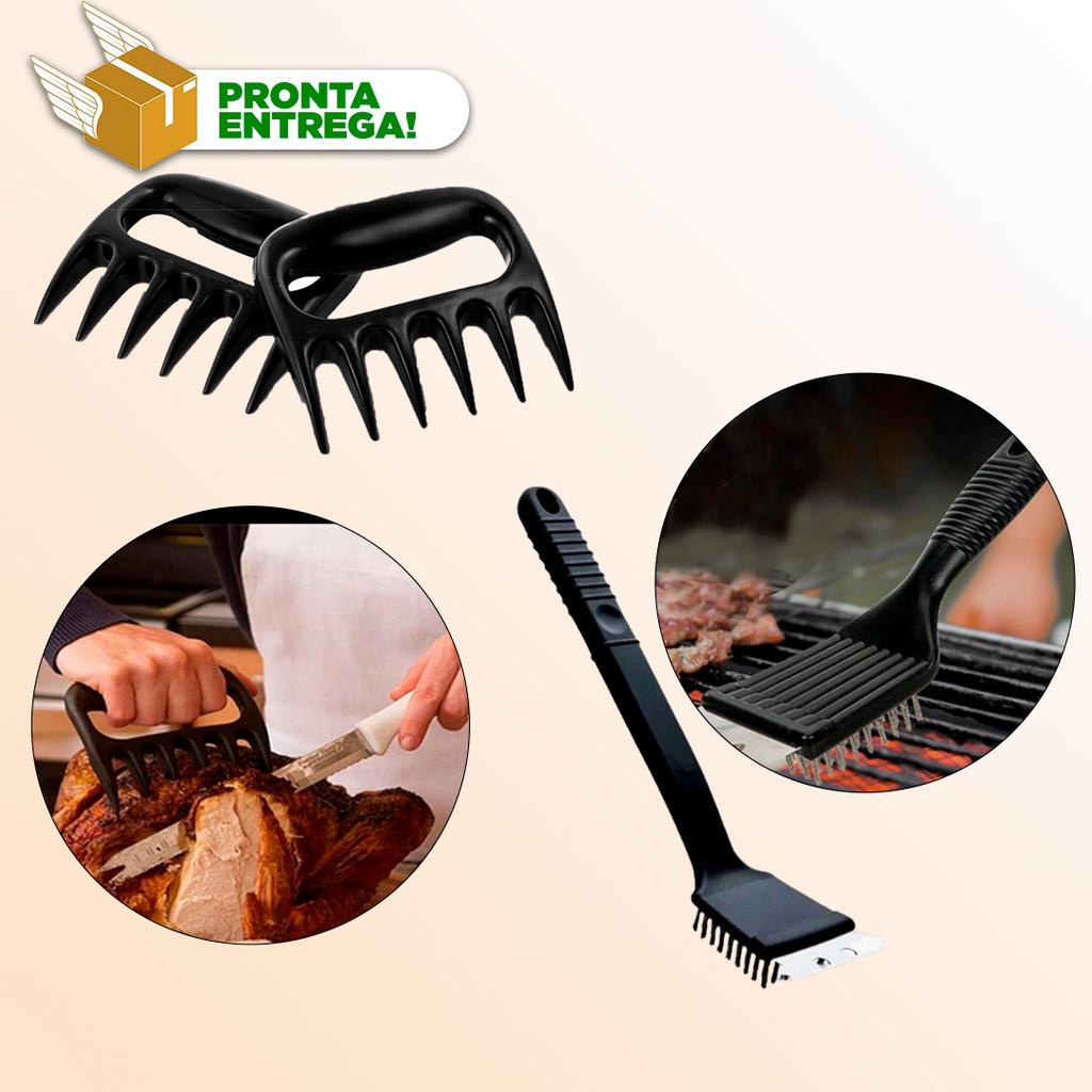 Garras de Urso / Churrasqueiro + Escova Limpa Grelha e Churrasqueira Com Raspador em Aço Inox Churrasco Kit Com Dois Itens