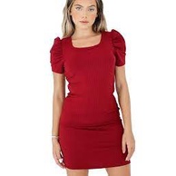 Vestido feminino manga princesa bufante curto malha canelada com elastano moda