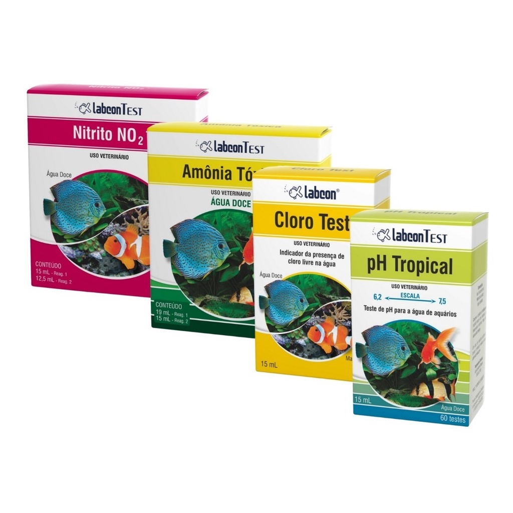 KIt Alcon Labcon Nitrito Amonia Ph tropical e Cloro Test aquarios lagos