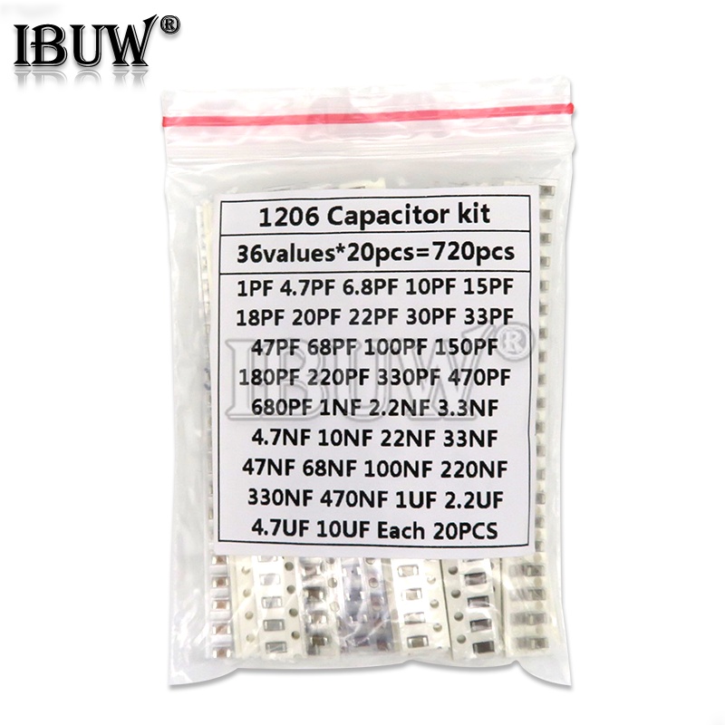 36 Valores 1pF-10uF Conjunto De Capacitor Eletrônico 1206 SMD kit De Sortimento Cerâmico 22PF 47PF 22NF 100NF 2.2UF 4.7U