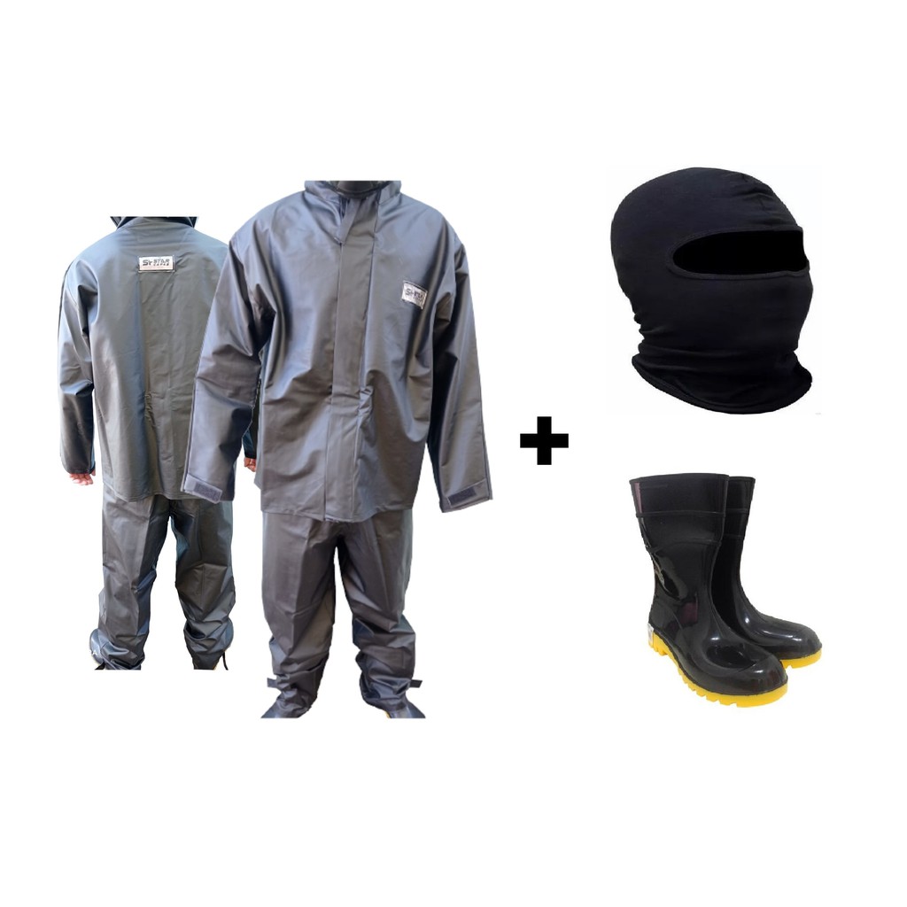 Kit - Capa De Chuva - Conjunto Calça Jaqueta Impermeavel Urbano Pvc - Moto / Motoboy / Motoqueiro + Bota De Borracha + Touca Ninja Balaclava