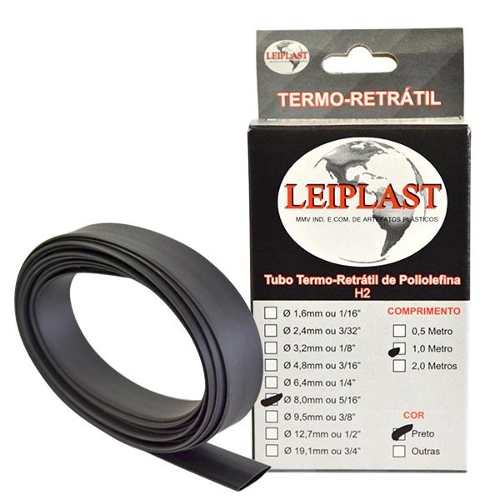 ESPAGUETE TERMO RETRATIL 8.0 MM PRETO - 1 METRO - LEIPLAST
