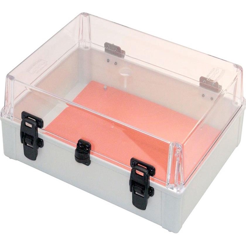 Caixa Plástica montagem quadro de painel elétrico tampa transparente com dobradiça fecho e suporte para cadeado 350x260x130mm
