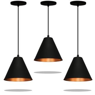 Preto com textura Licon lustre kit 3 luminaria