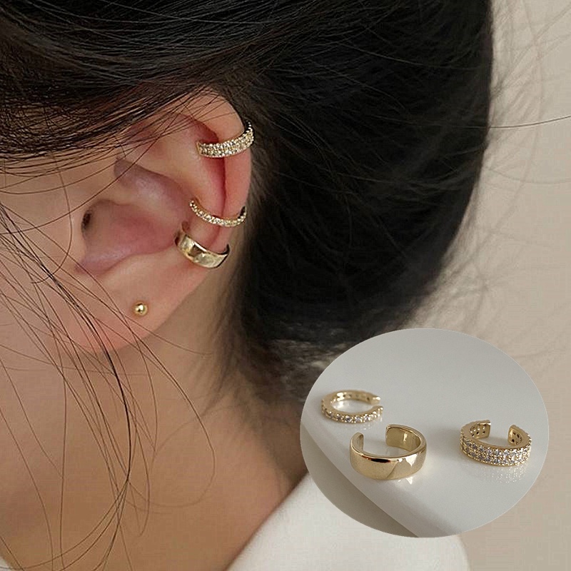 3 Pçs/Set Moda Delicados Zircon Bonito Clipe Brincos Feminino Fivela Earcuff Sem Piercings Falso Cartilagem Orelha Para As Mulheres De Jóias