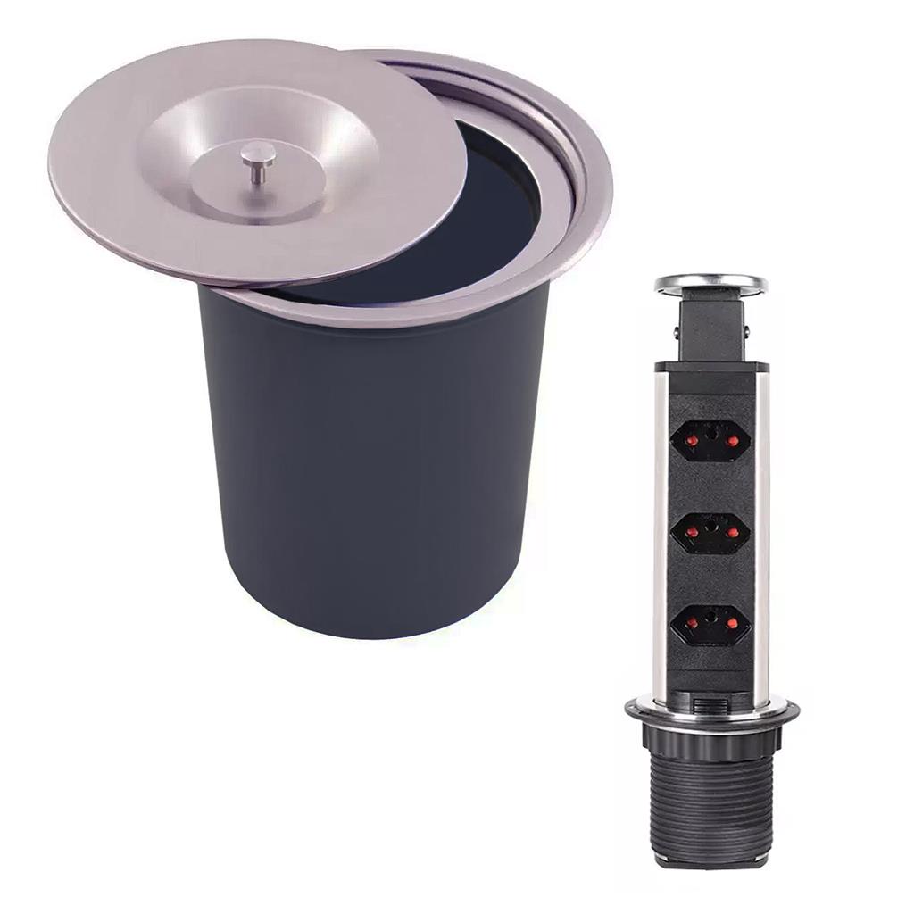 Lixeira De Embutir 5 Lts + Torre De Tomada inox Escovado Kzi