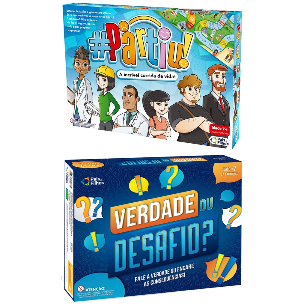 Jogo de Tabuleiro Partiu a Incrível Corrida da Vida + Jogo Peguntas e Resposta Verdade ou Desafio - Pais e Filhos