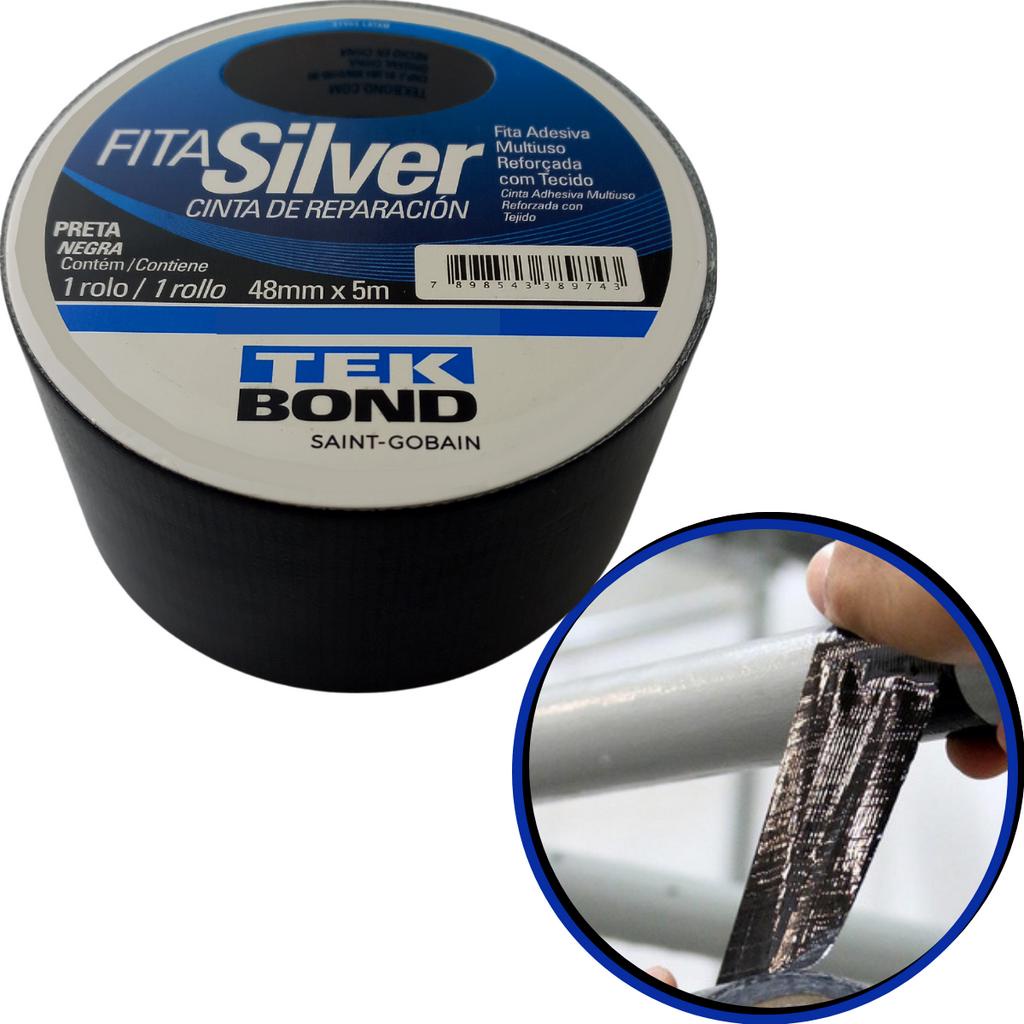 Fita Silver Tape Preta Multiuso Reforçada 5 Metros TekBond em Oferta na Shopee