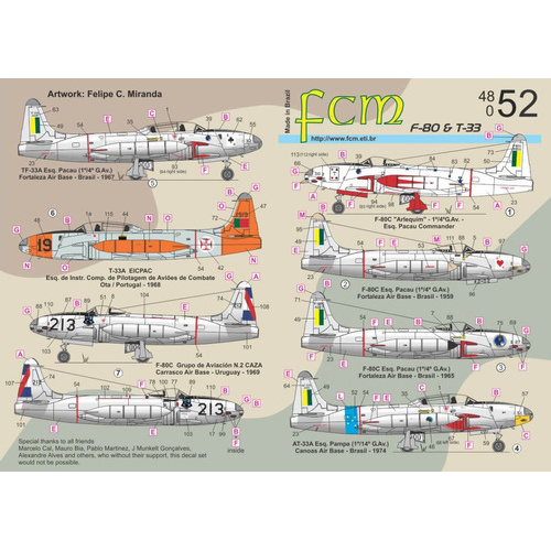 Decal Fcm F-80 Shooting Star T-33 Fab 1/48 Decalque Plastimodelismo - Petrohobby