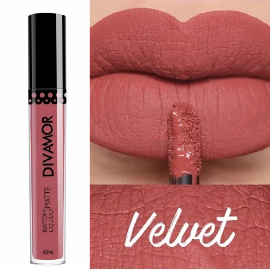 Batom Líquido Matte Divamor Velvet em Oferta na Shopee