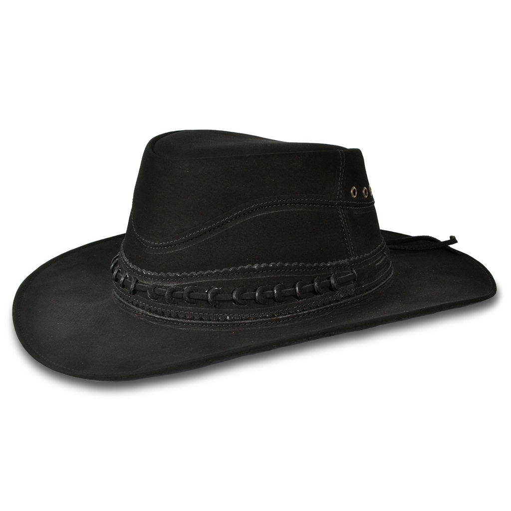 Chapéu Country 100% Couro Nobuck Australiano Trança Vaqueiro