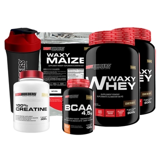 Kit 2 Waxy Whey 900g + Creatina 300g + BCAA 4.5 100 gr + Waxy Maize 800g + Coqueteleira – Bodybuilders - Definição Muscular