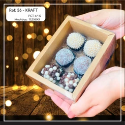 10~50 Caixas Embalagem Moldura 6 Doces Com Visor em Acetato KRAFT 11,5x8x4 - Ref. 36 (CHOCO)