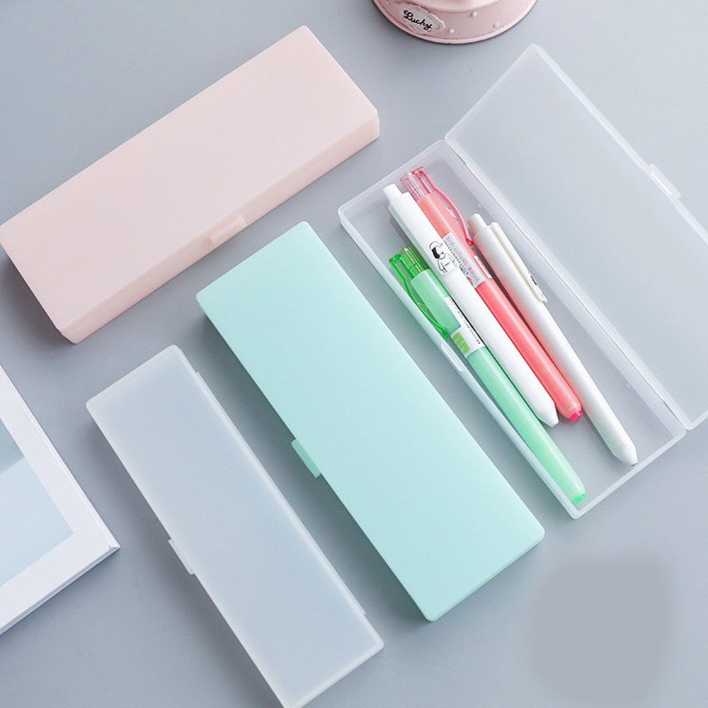 Bonito Plástico Transparente Lápis Pen Box Estudante Papelaria Escola Com Compartimentos Divididos Material De Escritório De Armazenamento