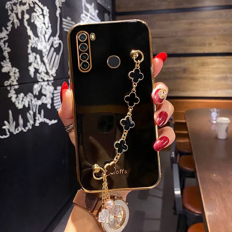 Capa de celular Xiaomi Redmi Note 9 8 7 Pro 9S Note 9 Pro Max Girly Pulseira Trevo de Quatro Folhas Silicone Lucky Soft Case