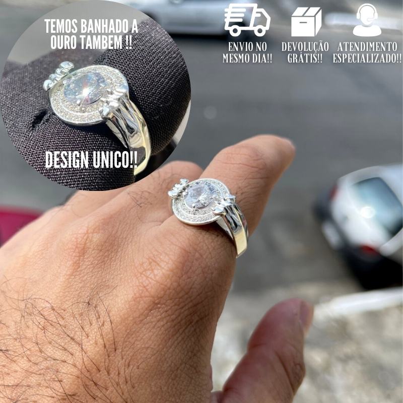 Anel Masculino Prata Pata De Tigre Banhado a Prata 925 Dedeira Cravejada Personalizada