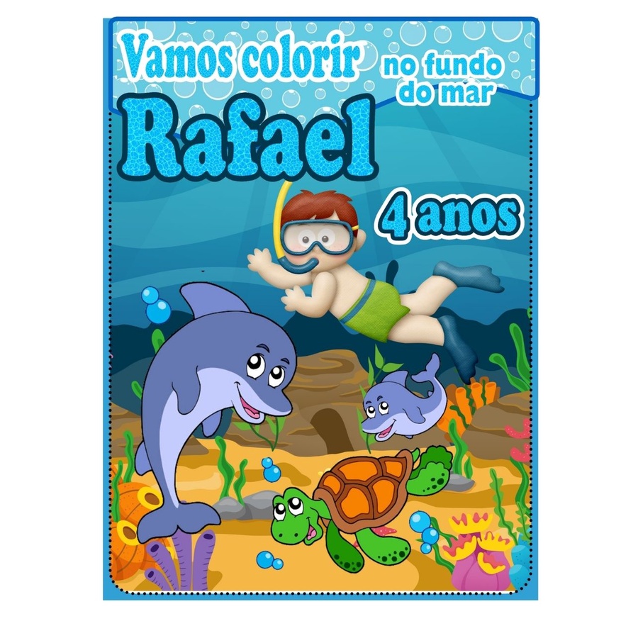 Livro De Colorir Personalizado / Revistinha de Colorir - Tema Fundo do Mar Menino