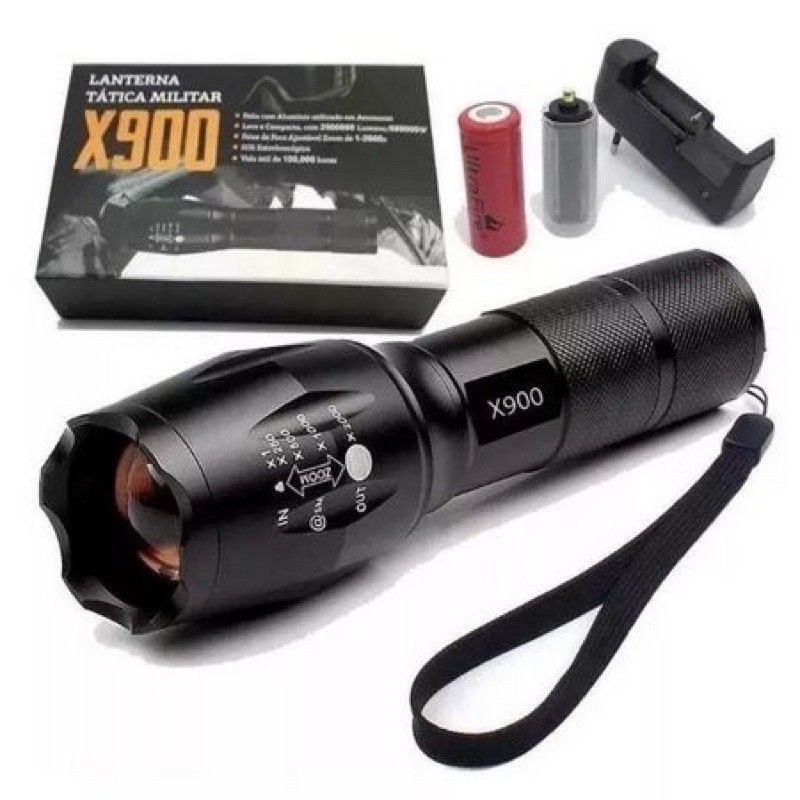 Lanterna Tática Militar x900 Recarregável Police Com Zoom Policia