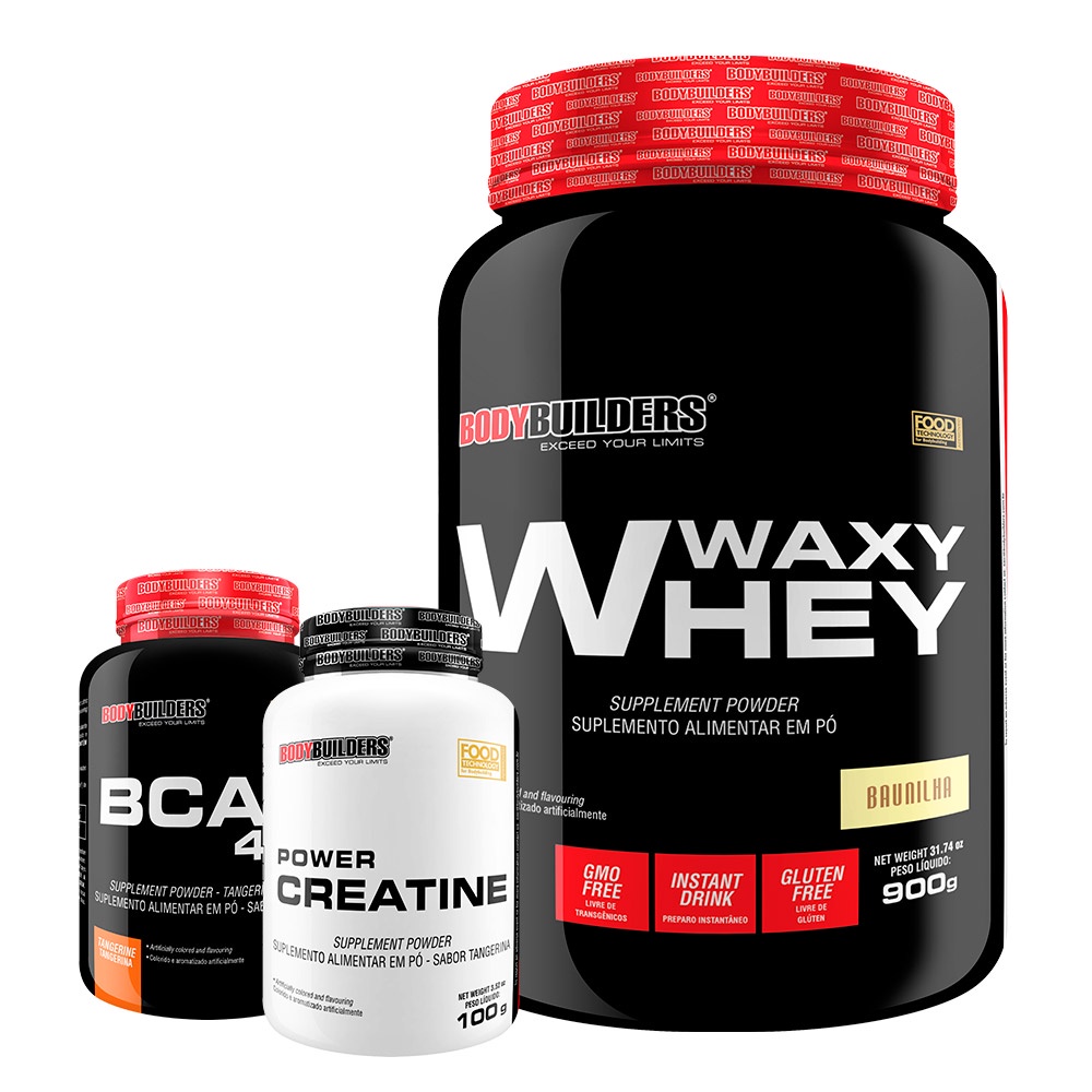 Kit Waxy Whey 900g + Power Creatina 100g + BCAA 4.5 100g - Massa Muscular - Bodybuilders em Oferta na Shopee