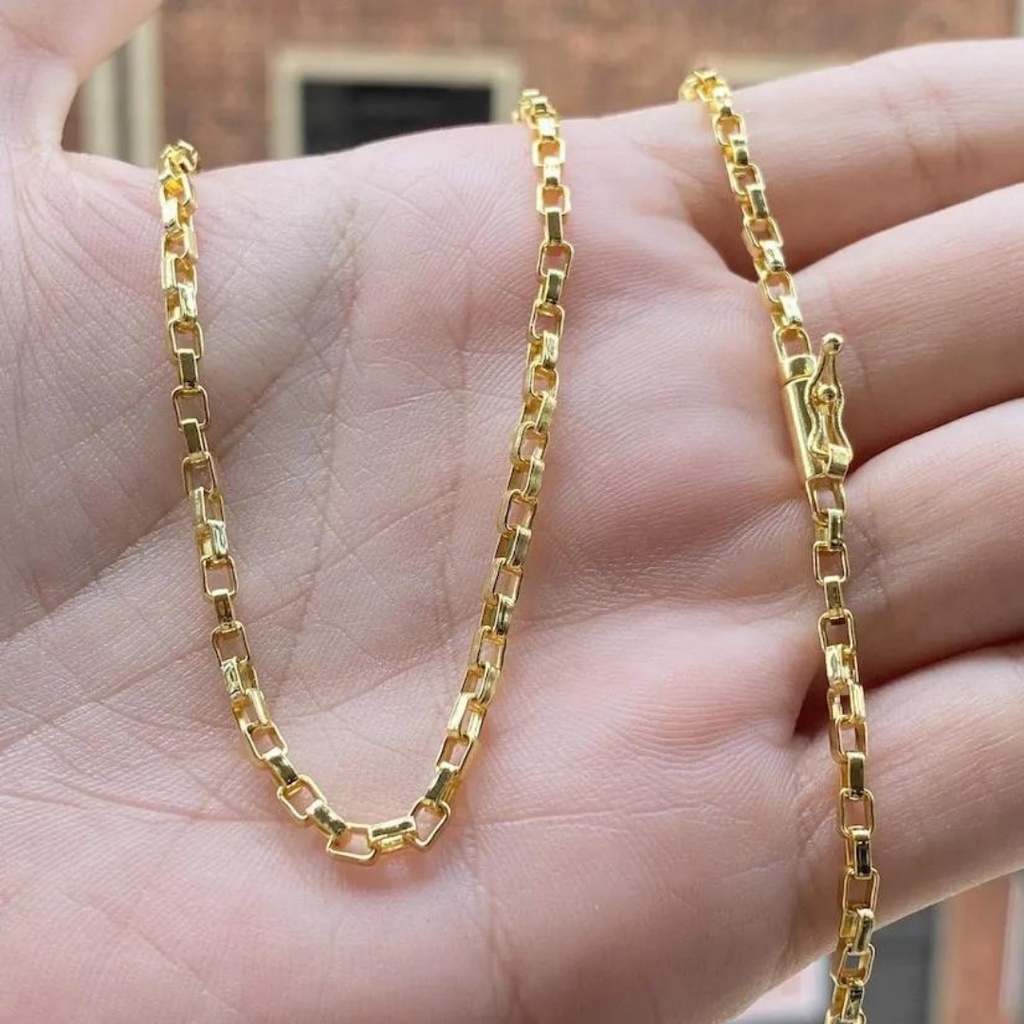 Corrente Masculina De Ouro Carrier Cubinho 60Cm 2,3mm Banhada a Ouro 24k Cordão Masculino