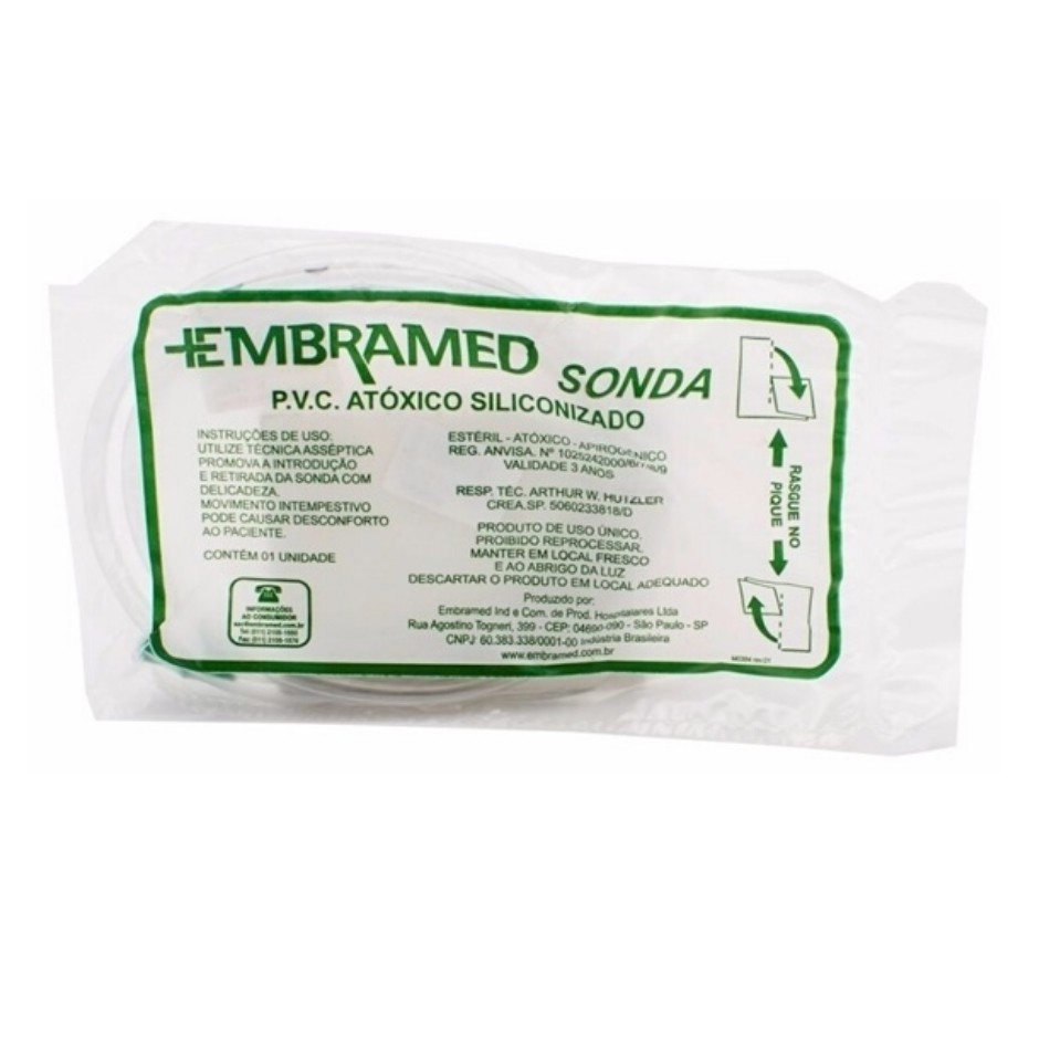 Sonda Uretral de Alívio Embramed nº 04, 06, 08, 10, 12 e 14 (100 unidades)