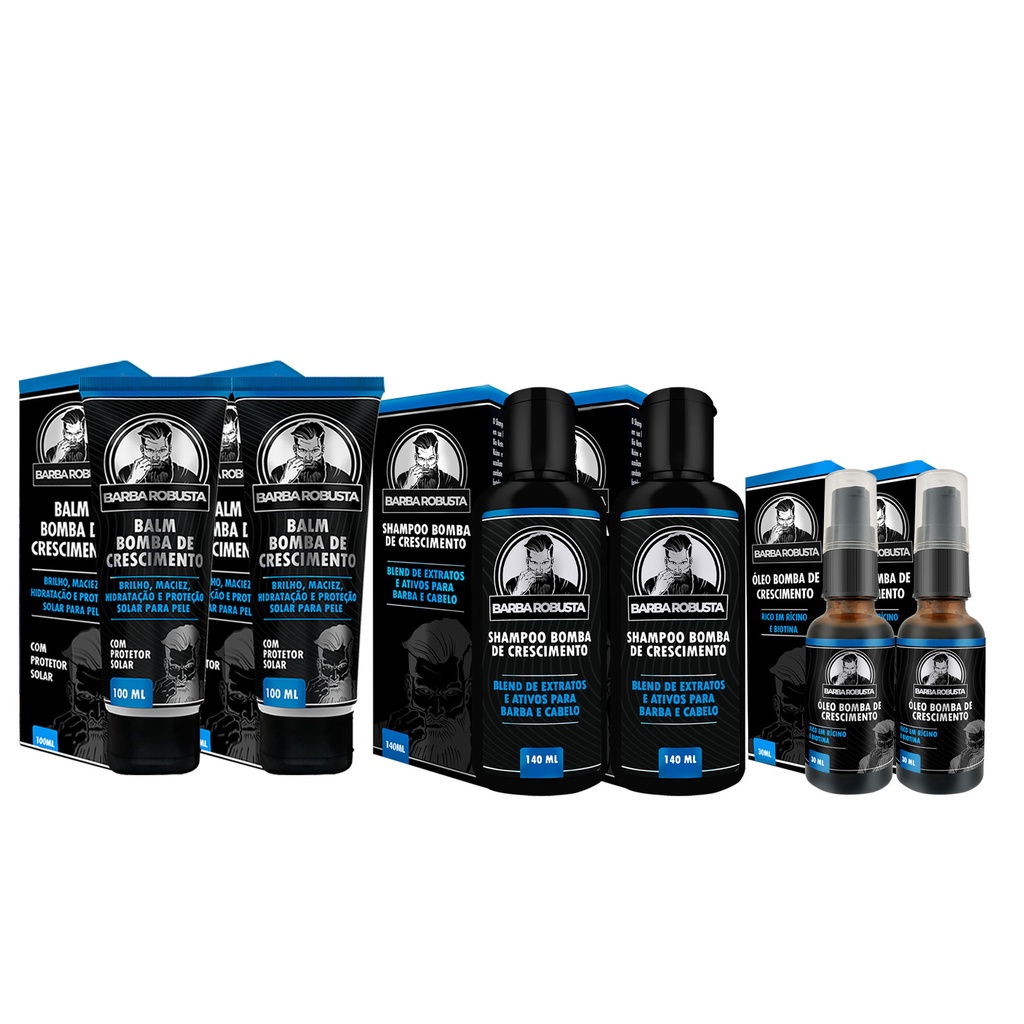 Kit produtos para barba Robusta 2 shampoo, 2 balm, 2 óleos