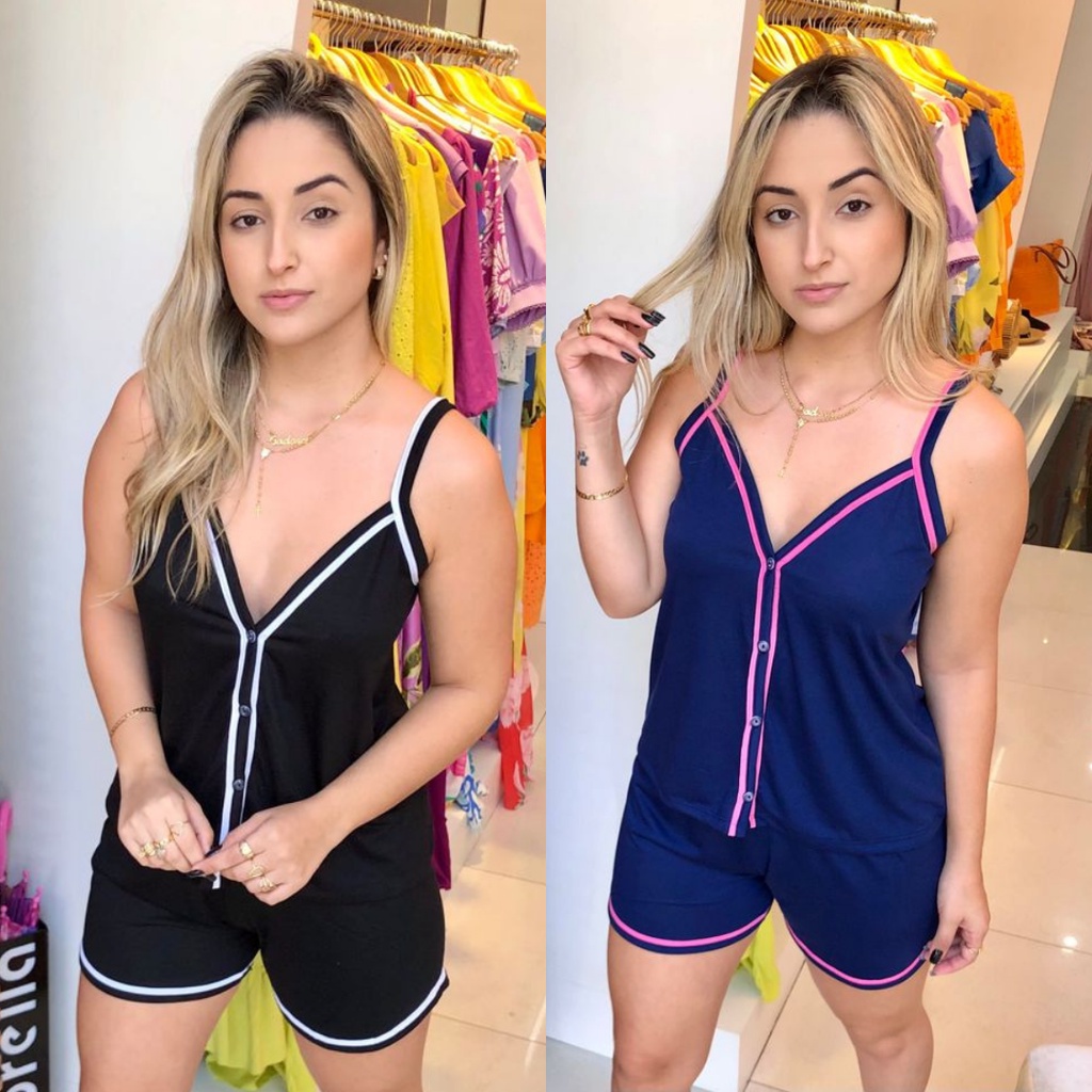 Kit de Pijamas Alça Aberto Com Botões blogueira americano 2 conjuntos Amamentação gestação cirurgico em Oferta na Shopee