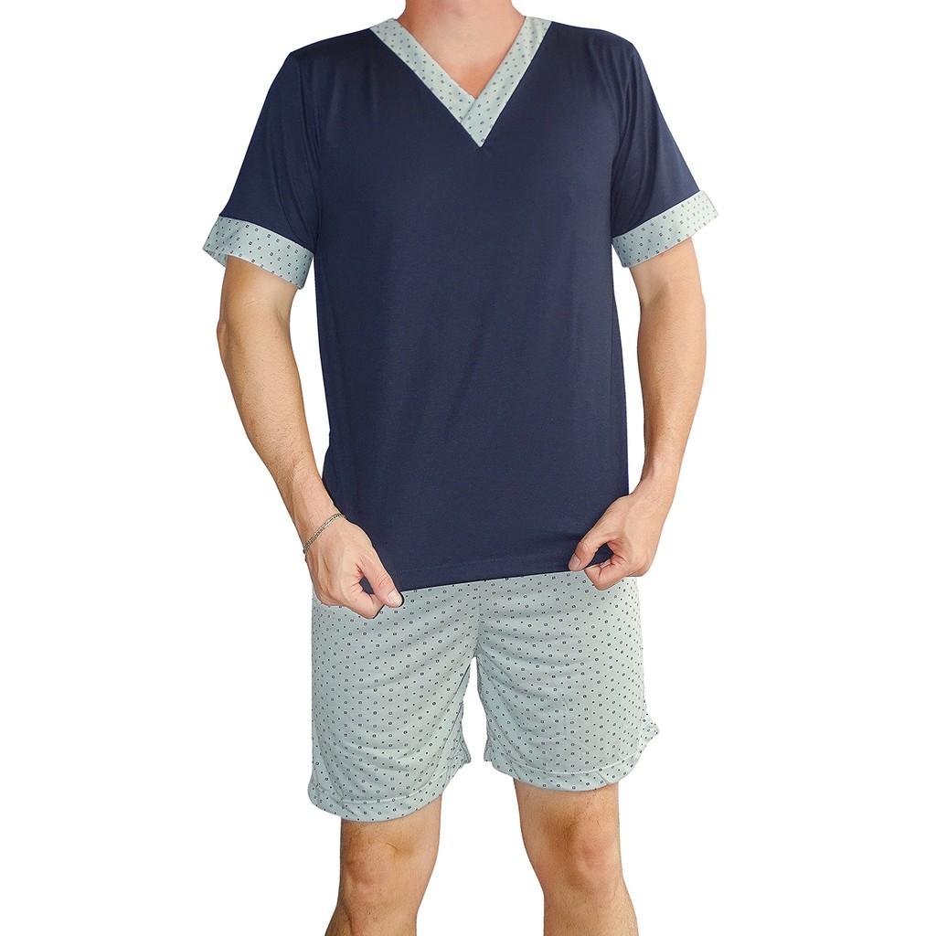 Pijama Masculino Gola V Manga Curta Shorts Curto estampado Verão Adulto