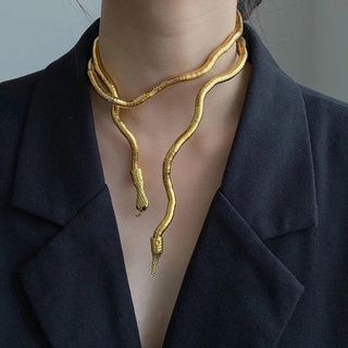 Colar Feminino Ajustável De Metal Com Estampa De Cobra Dourado/Prateado Preto Multifuncional