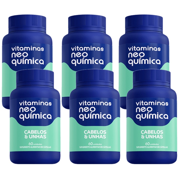 Kit 06 unidades de Vitamina Neo Química Cabelos e Unhas 60 Cápsulas cada