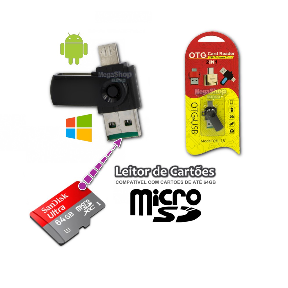 Leitor De Cartao De Memoria Adaptador Usb Gravador Micro Sd Microsd Otg Para Pc Windows Celular E Tablet Shopee Brasil