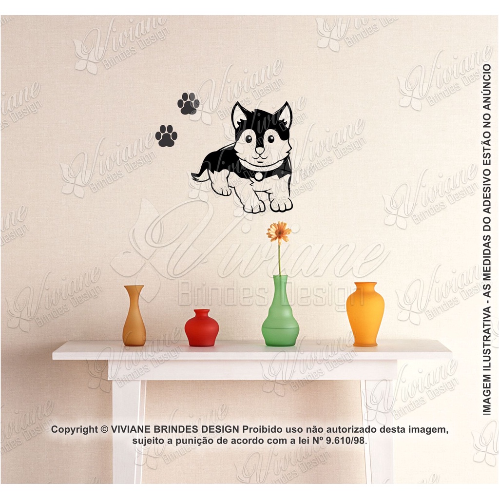 Adesivo Decorativo Cachorro Fofo Husky Siberiano Filhote Pet Shop M73