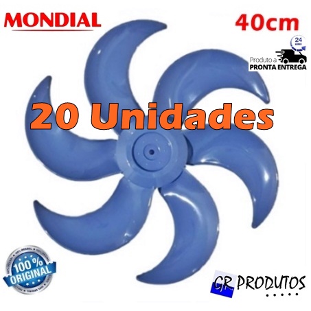 20 Unidades Hélice Mondial Ventilador 40cm 40 Vt41 ou V45 ou Nv-75 ou Maxi Power 6 Pás Azul Original EIXO Redondo 8mm