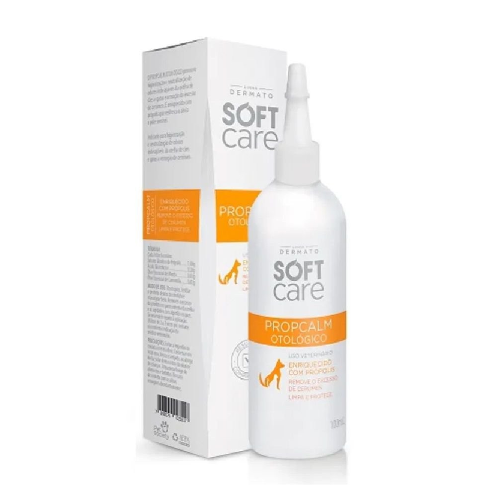 Soft Care Propcalm Otológico 100mL - Limpeza Auricular P/ Cães e Gatos