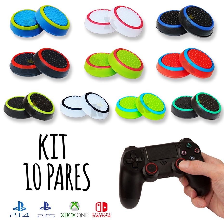 Kit 10 Pares 20 unidades de Grip Silicone Botão Ps3 Ps4 Ps5 Xbox Wii Excelente Qualidade