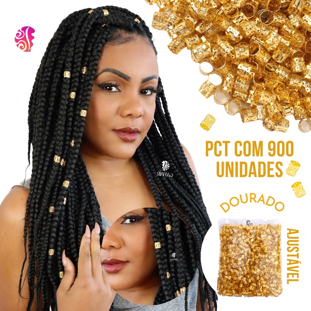 900 Unidades De Anéis/Anel Ajustáveis Para Tranças Twist Box Braid- Dread  Jumbo Kanekalon/ Cores Prata Dourado Colorido