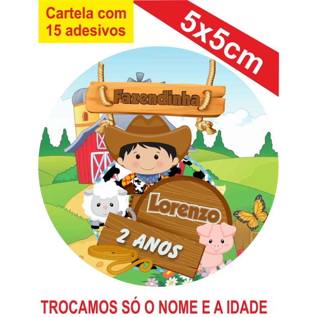 Adesivos Fazendinha Personalizados 5x5cm Festa Aniversário Lembrancinha