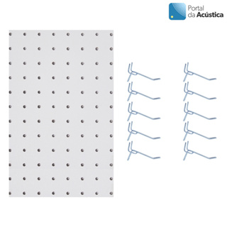 Kit Chapa Perfurada Reta Pegboard Eucatex Cor Branco Glacial 120 x 60 cm + 10 Ganchos de 10cm em Oferta na Shopee