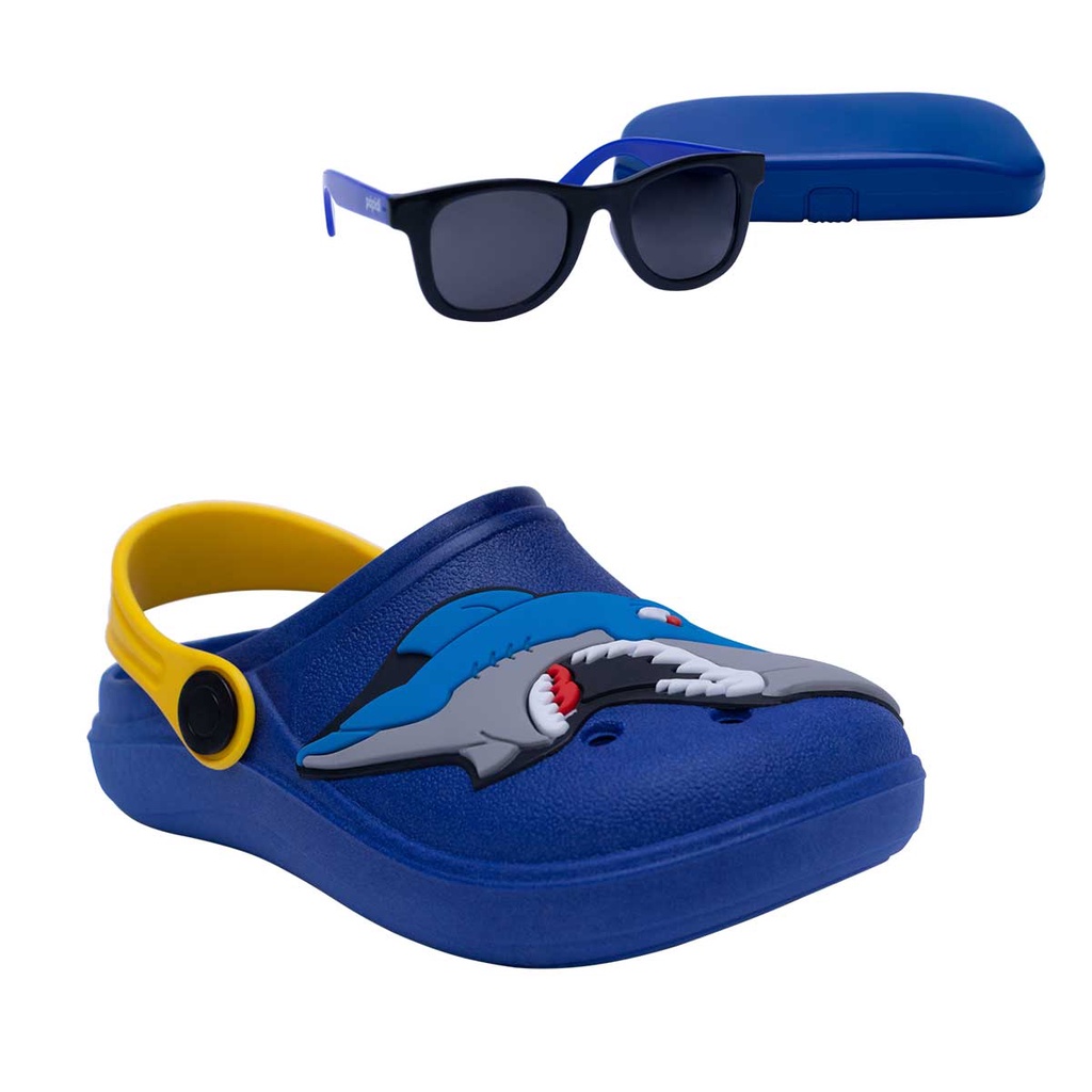 Kit Babuche Tubarão + Oculos de Sol com Capinha Infantil Menino