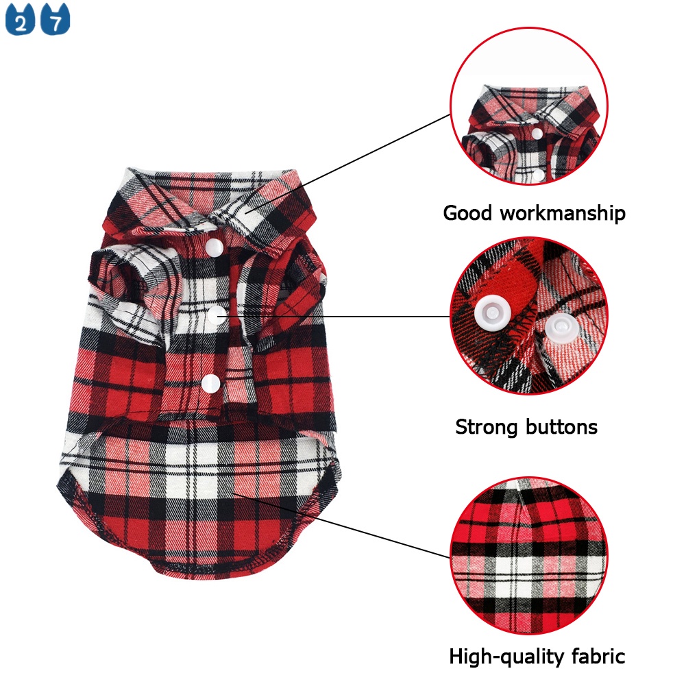 27pets Camiseta De Algodão Xadrez Para Cachorros Pequenos E Médias