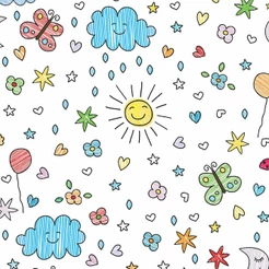 Papel de parede com desenhos infantis céu sol estrelas Ideal Para Quarto Infantil