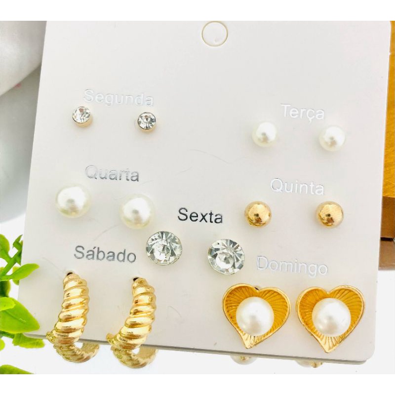 Brincos Feminino Semaninha kit com 7 Pares