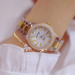 Relógio feminino pulseira de aço inoxidável com mostrador de diamante de cristal