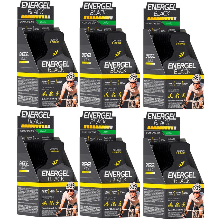 Kit 6 Gel Energel Black 10 Sachês  Bodyaction Carb Up Sabor LIMAO Bcaa Waxy Maize Whey protein